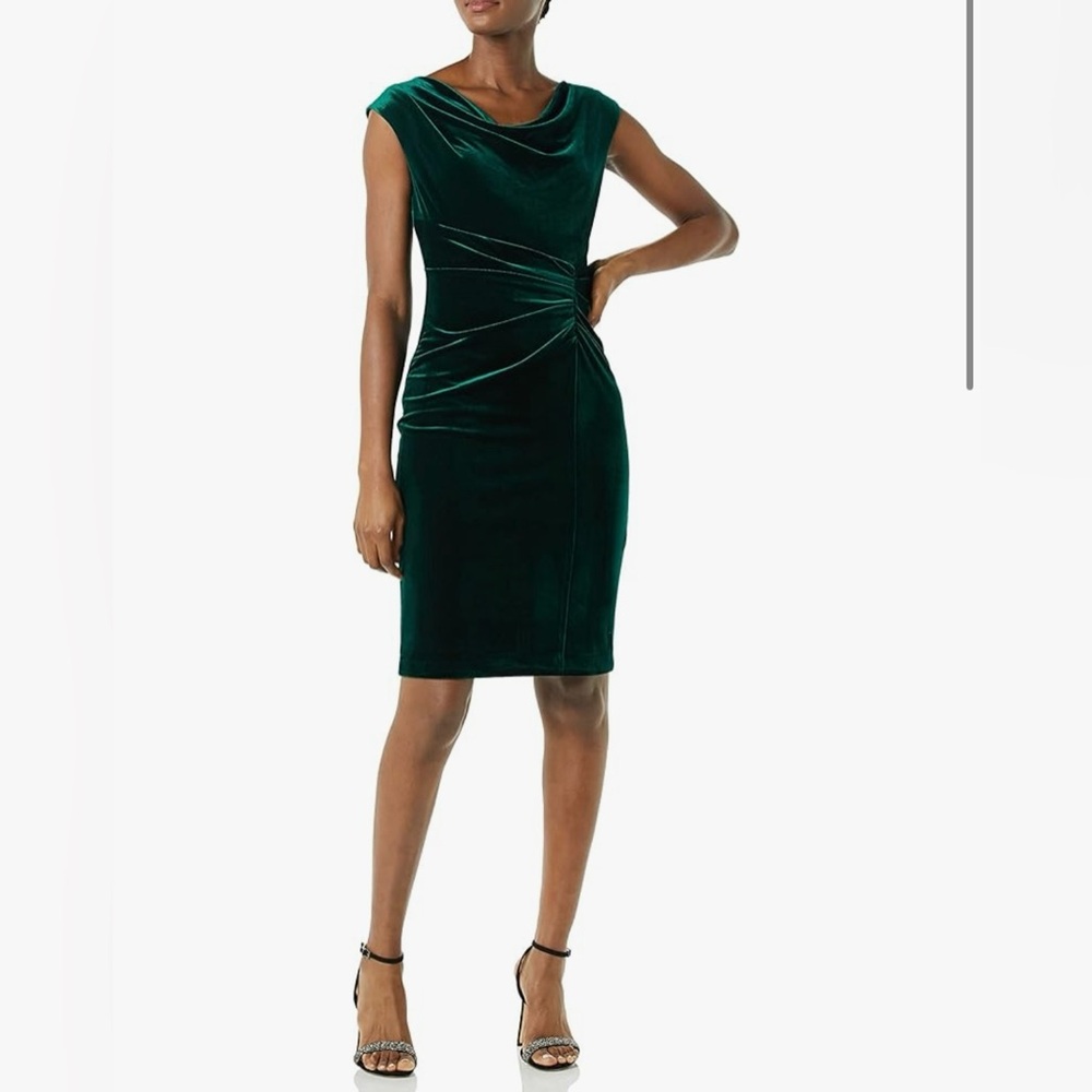Vince Camuto Hunter Green Velvet Cowl Neck Ruched Bodycon Dress Size 6
